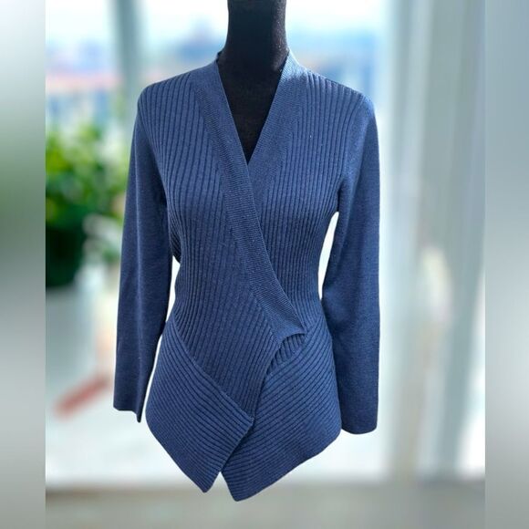 EILEEN FISHER 100% Merino Wool Wrap Ribbed Waterfall Cardigan Size M - Picture 7 of 12